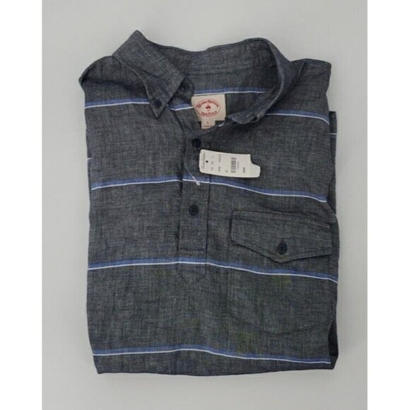 Brooks Brothers Men's Large Black w/Stripe Short Sleeve Shirt Linen Blend  NWT - Picture 1 of 11